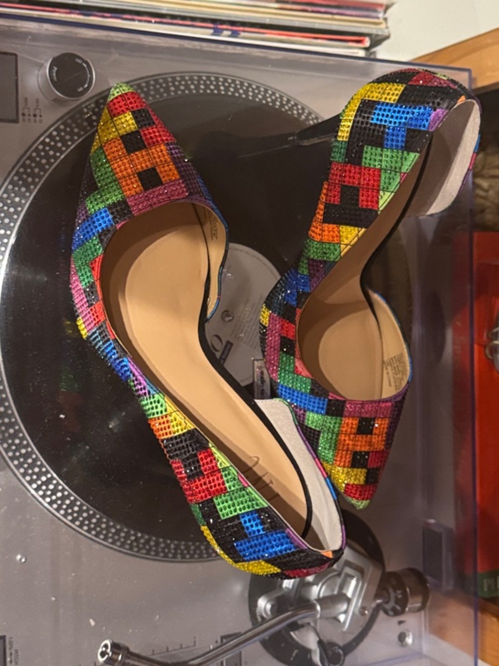 NEW Vintage Sequin heels Rainbow Multicolor Mosaic Pointed-Toe Size 10 Shoes - Picture 4 of 10